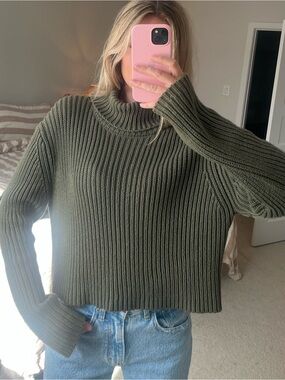 PacSun Olive Ribbed Cowl Neck Sweater